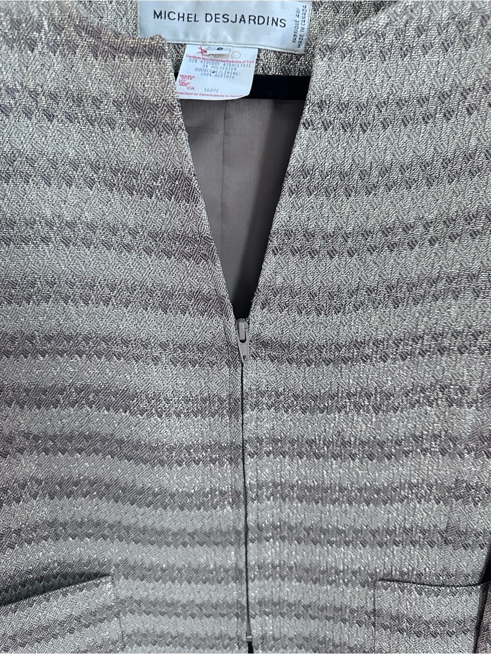 Micheal DesJardins 8 grey metallic stripe front zip old money Can made blazer - Picture 10 of 16